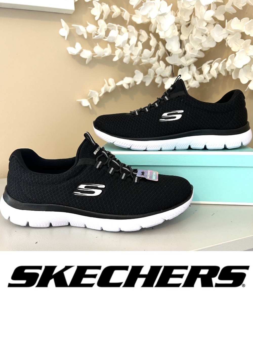 NWT Skechers Summits Slip on Sneakers Black/White Size 6.5